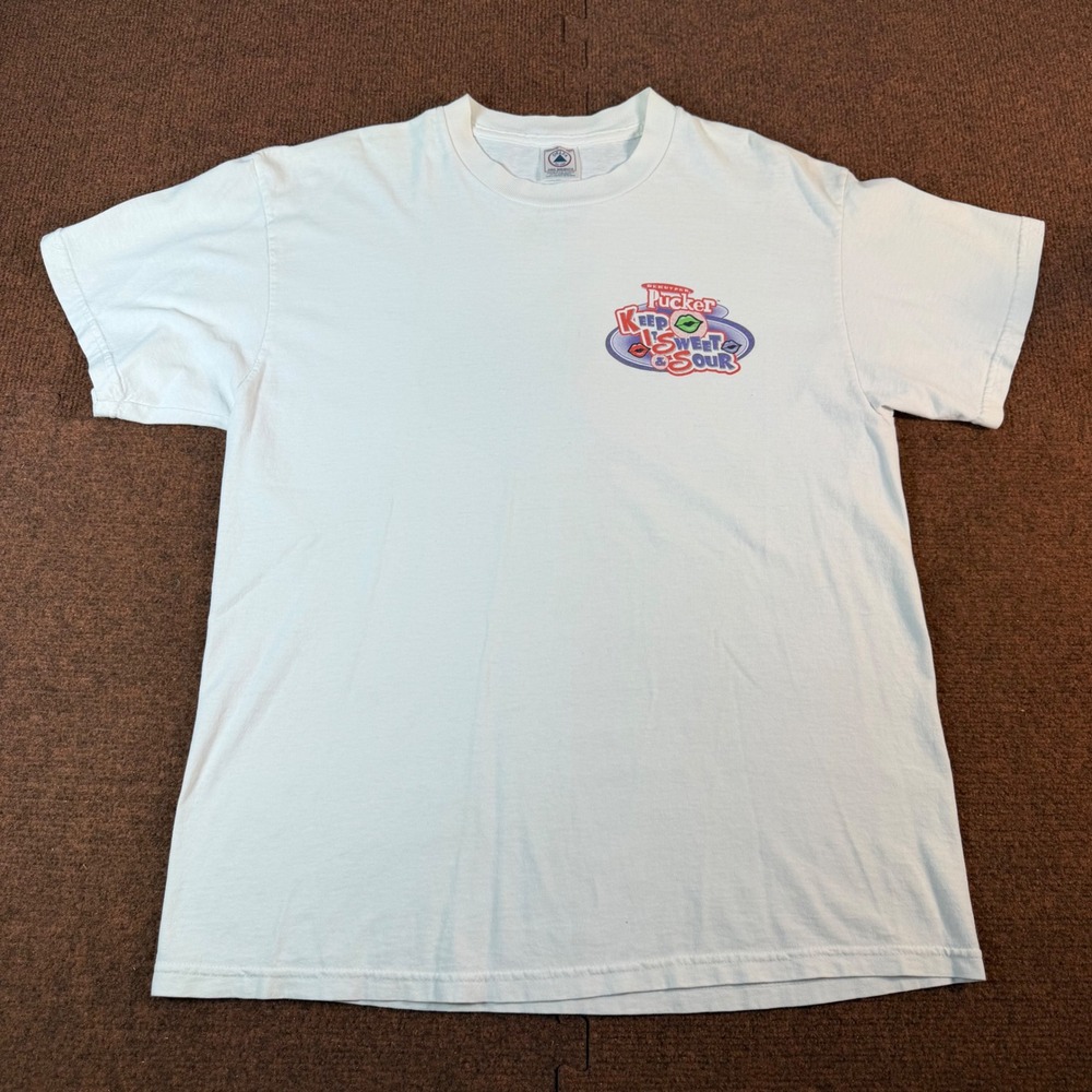 Delta DeKuyper Pucker T-Shirt Mens Large White Sweet & Sour Fruit Graphic Promo